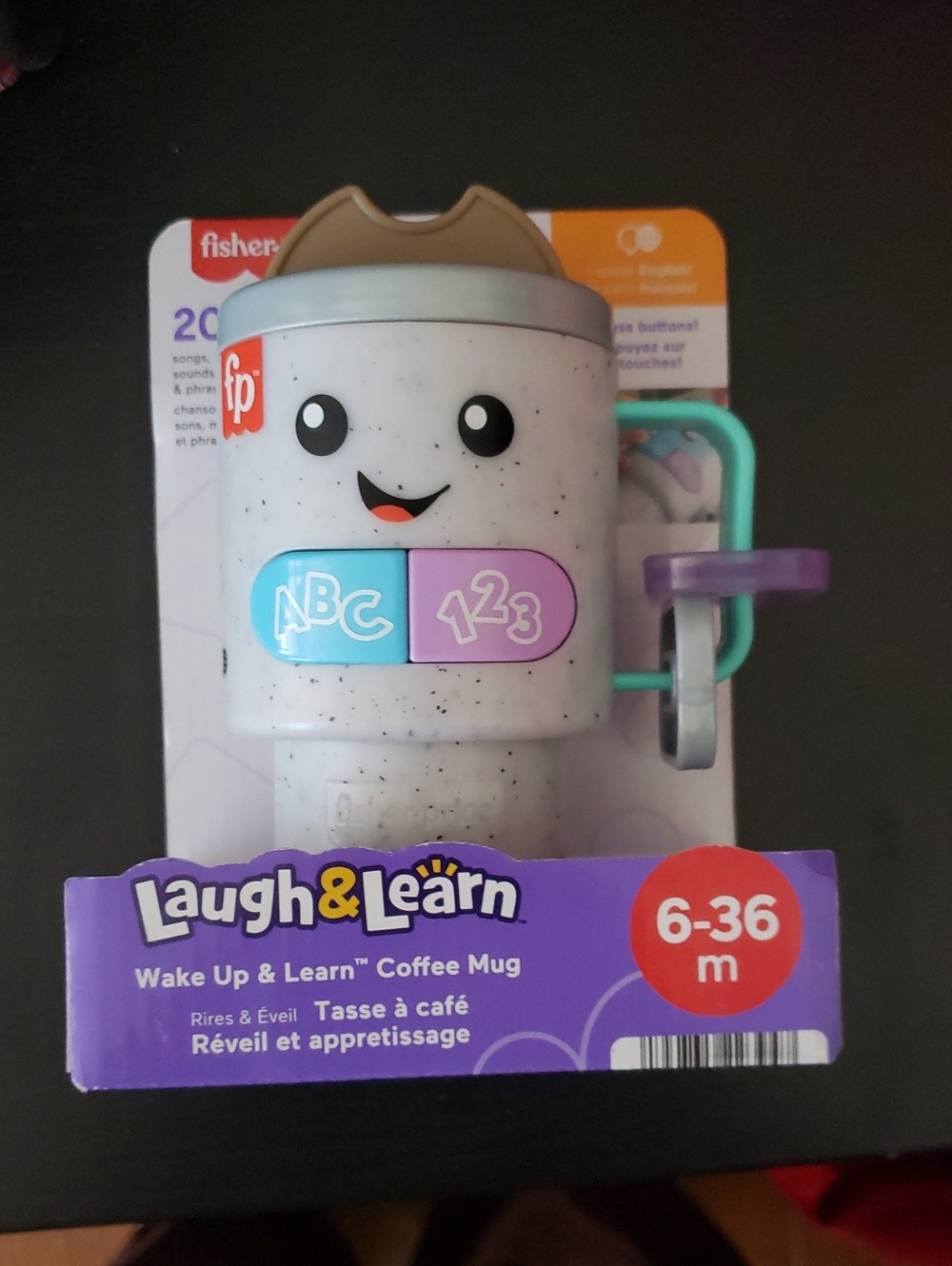 Mattel Laugh & Learn Wake Up & Learn Coffee Mug Toy - White, Purple, Teal